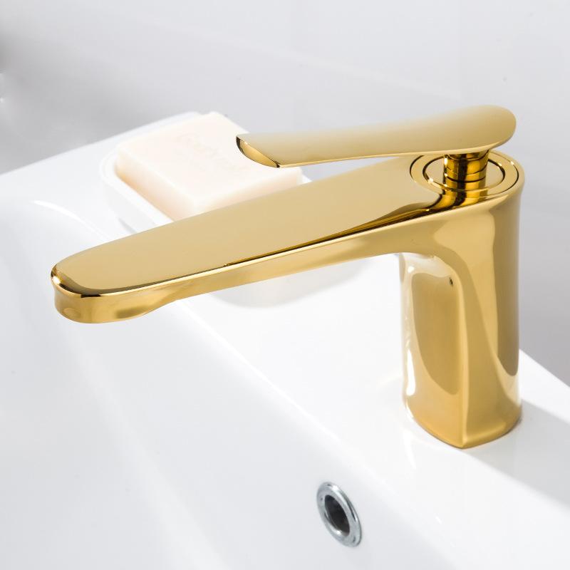 Rubinetto Del bagno In Ottone Massiccio Bagno Rubinetto Del Bacino di Acqua Fredda E Calda Miscelatore Lavello Rubinetto Singola Maniglia Deck Mounted Spazzolato Oro rubinetto: gold