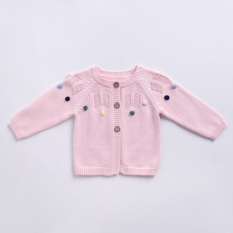 2019 outono infantil meninas suéteres bebê menina cardigan camisola de malha com pompom artesanal crianças cardigan 0-2y roupas da menina do bebê: Rosa / 6 m