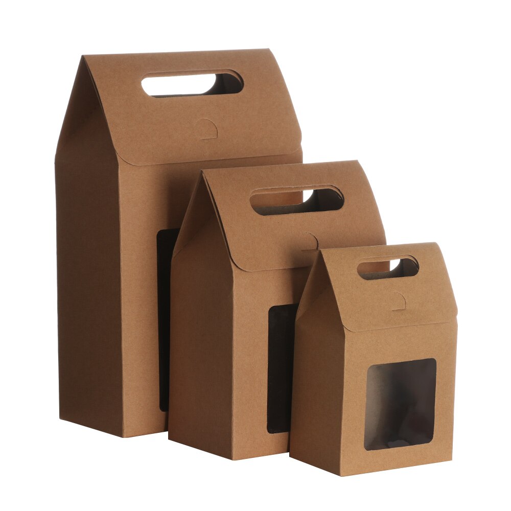 6Pcs/Pack Kraft Paper Candy Wrapping Bags Clear PVC Window Paper Package Kids Wedding Favors Birthday Party Supplies: brown / 15x9.8x5.8cm