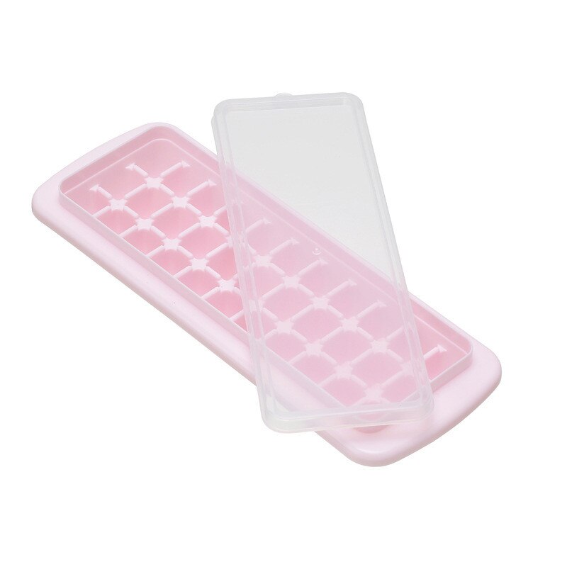 Ice Cube Tray With Lid and Bin Freezer Ice Container Scoop and Cover Ice Maker Set: 2pcs pink