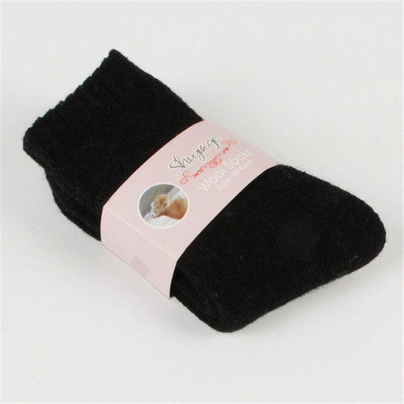 Vinter ull förtjockning varma strumpor kvinnor ren enfärgad termostrumpa ultra tjock kvinnlig meias strumpor kvinnor  a1476: Svart