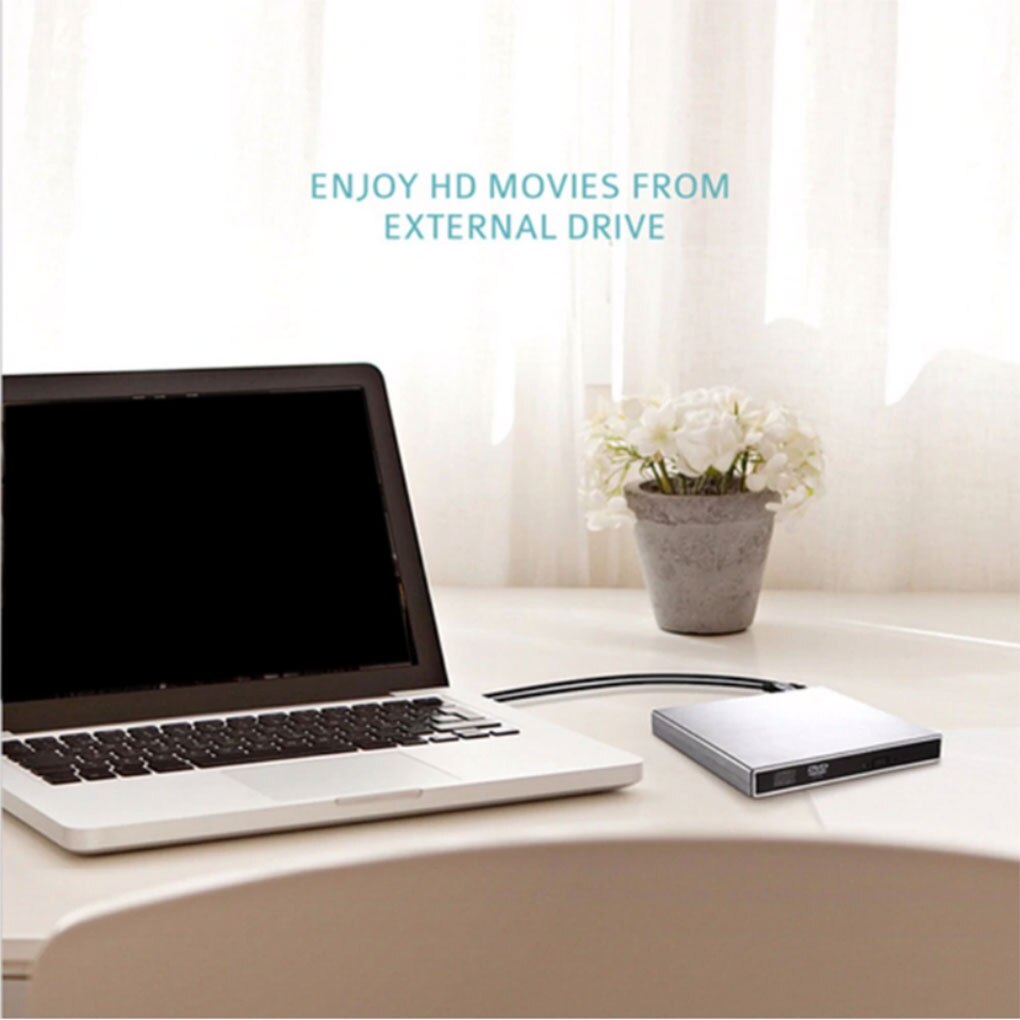 USB 2.0 External CD/DVD ROM Player Optical Drive DVD RW Burner Reader Writer Laptops PC Windows 7/8/10