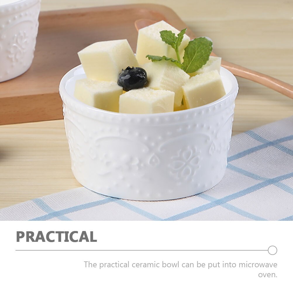 2pcs Ceramic Baking Bowl Kitchen Steamed Egg Bowl Pudding Bowl Kitchen Baking Tool