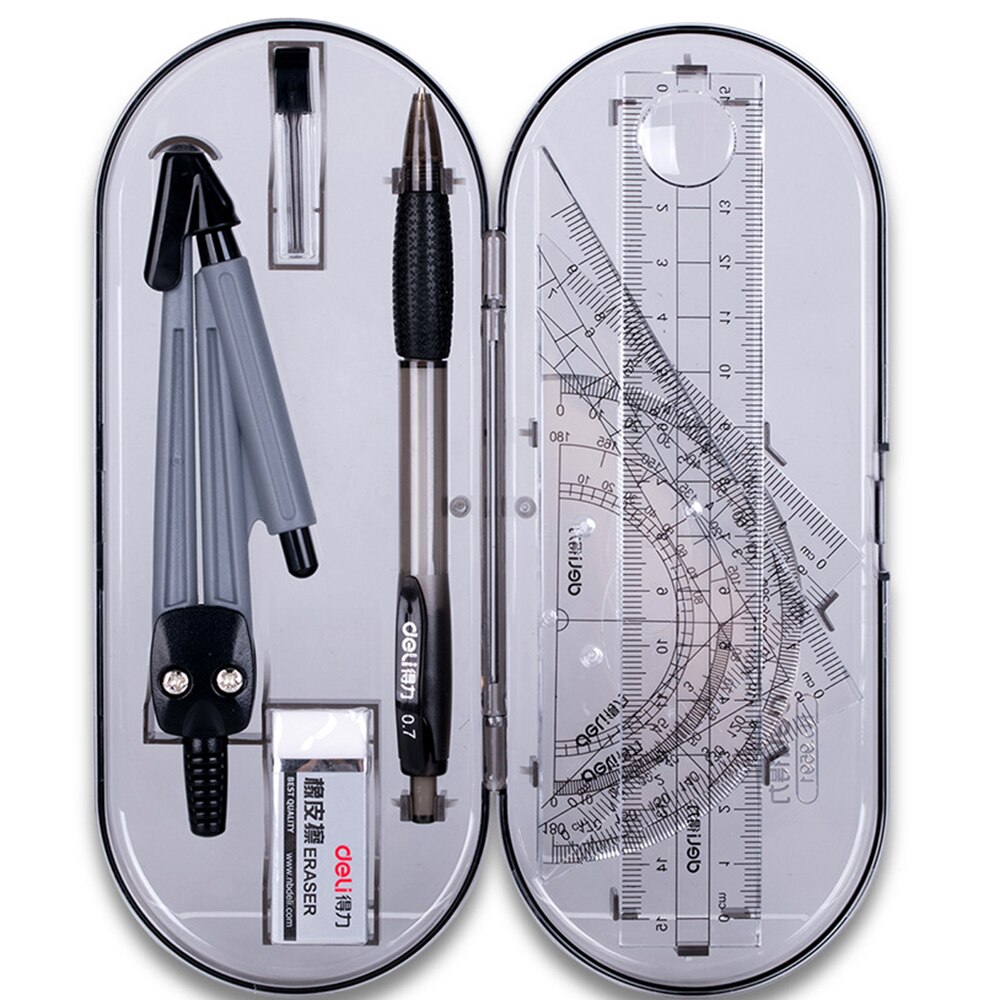 8 pcs/set Math Learning Tools Protractor Drawing Triangle Eraser Compasses Set Math Eraser Ruler Stationery With Storage Box