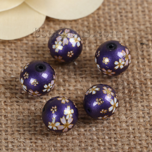 DoreenBeads – perles Tensha japonaises Vintage, perles rondes Sakura à motif de fleur, Imitation perle d'environ 12mm( 4/8 pouces) Dia 5 pièces: Bleu