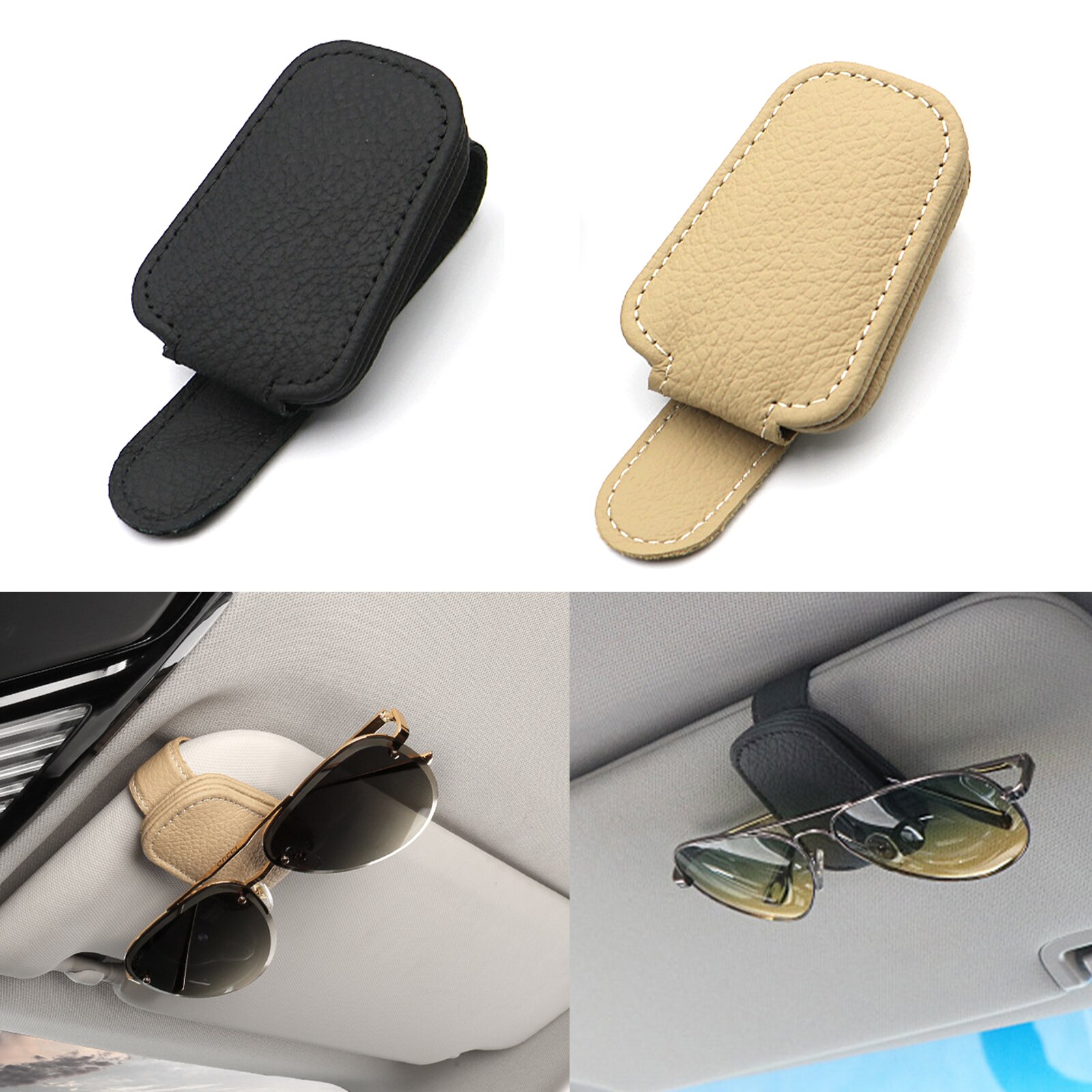 Universal Hanging Protective Practical Car Glasses Holder Strong Magnet Sunglasses Clip PU Leather Sun Visor Space Saving