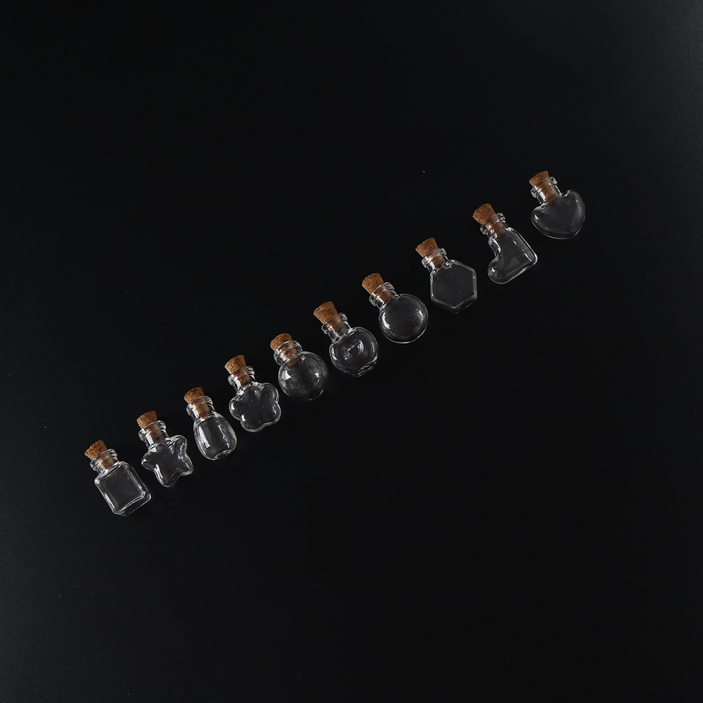 10 formen Mini Glas Flaschen Schlüssel Kette Anhänger Kleine wünschen Flaschen Mit Kork Phiole Kunst Gläser Für Armbänder 2,4 cm