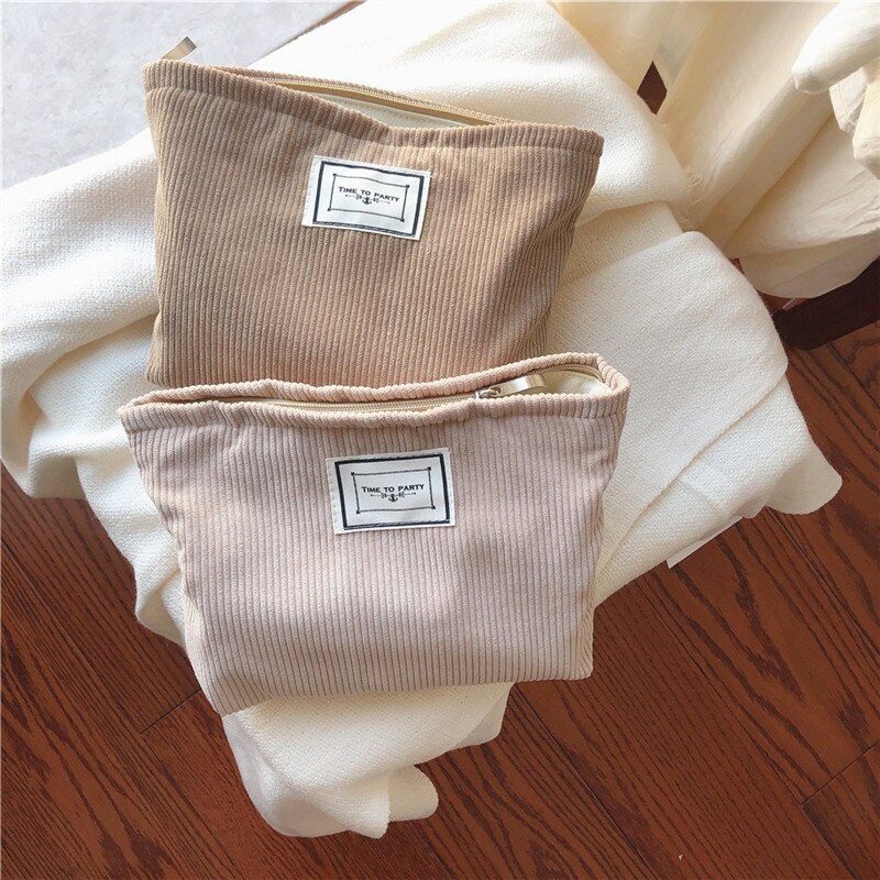 PURDORED-Bolsa de maquillaje pana suave para mujer, neceser grande de Color sólido, organizador de almacenamiento de maquillaje de viaje, funda de belleza para chica, 1 ud.