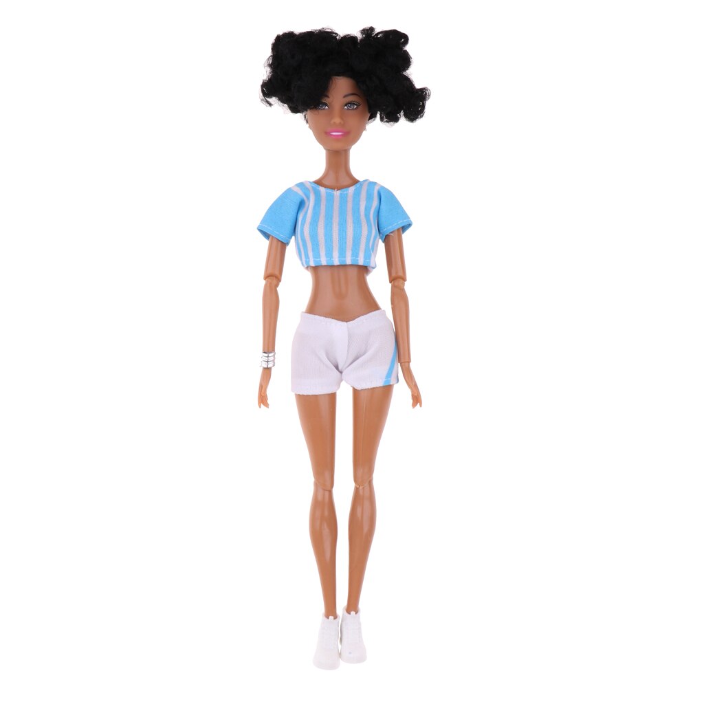 Girl Dolls Model Polyarticular Turnable Dolls - Blue Short Top And White Pants