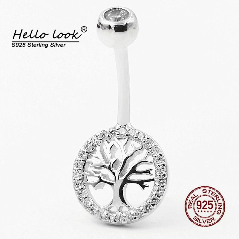 Hellolook 925 Sterling Zilveren Wensboom Buik Buttton Ring Geluk Boom Navel Piercings Voor Vrouwen Body Piercing Sieraden