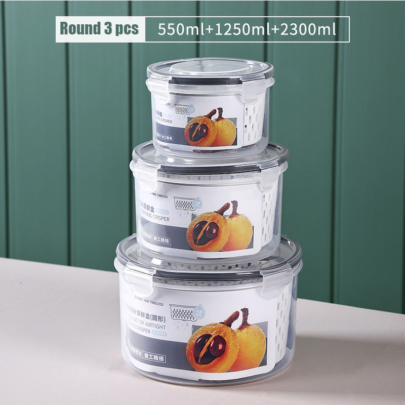 3PCS Kitchen Storage Basket Container Refrigerator Storage Box Fridge Fresh Kitchen Organizer Vegetable Fruit Boxes Drain Basket: NJG226B-3pcs