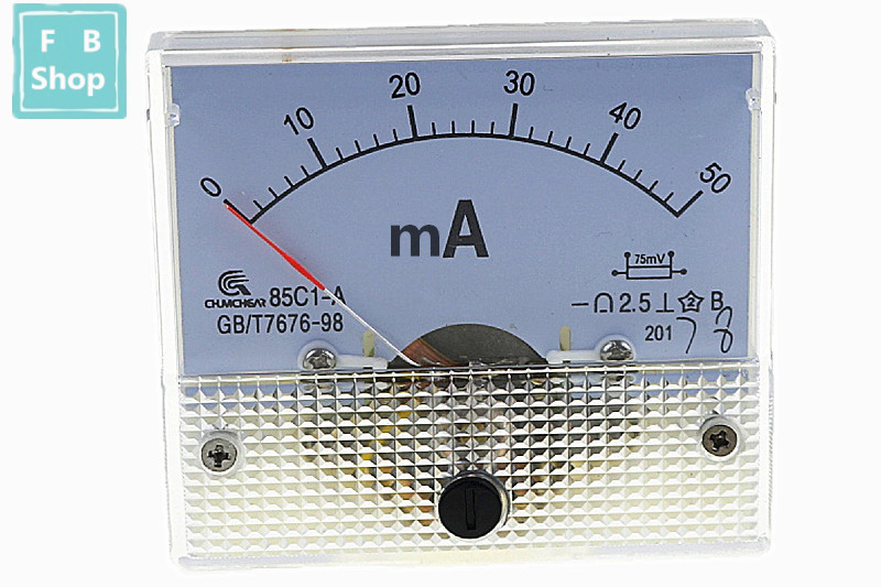 1 Uds 85C1-mA 30mA 50mA 100mA 200mA 300mA 500mA DC puntero amperímetro 85C1 analógica de la serie AMP medidor 64*56mm tamaño: 50mA