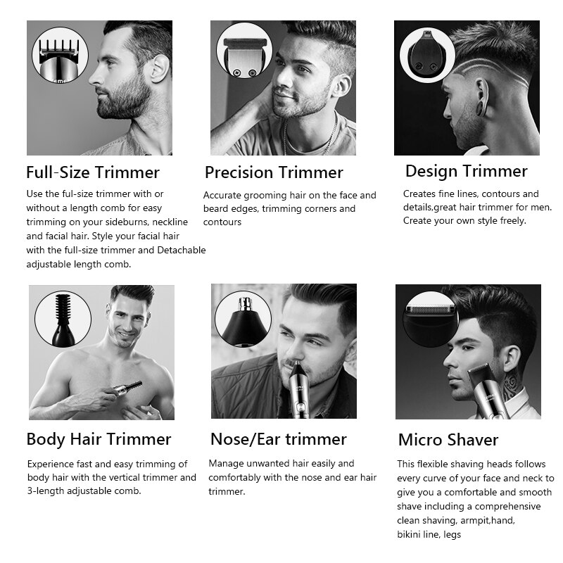 Professionele Tondeuse Waterdicht 6 In 1 Tondeuse Elektrische Haar Snijmachine Baard Trimmer Body Voor Mannen Kapsel