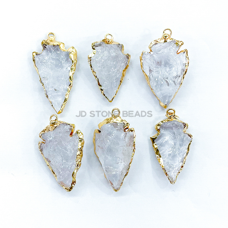 Natural Amethysts Opal Chalcedony Pendants Plating Golden Edge Arrow Shape Pendants for Jewelry Necklace Bracelets Accessories