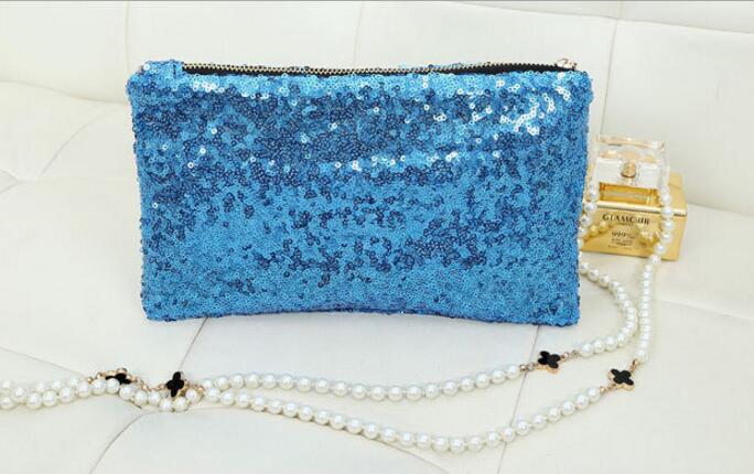 Vrouwen Pailletten Clutch Bags Glitter Bling Pailletten Envelop Tas Vrouwen Make-Up Tas Retro Bling Avondfeest Mini Handtassen: Light blue