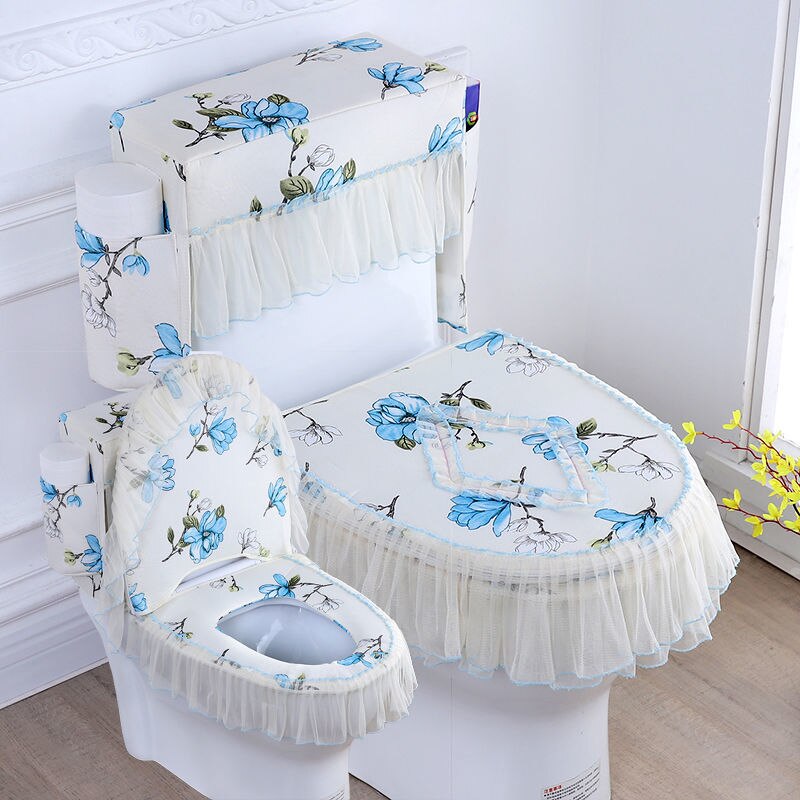 Fyjafon 3pcs Toilet Seat Cover With Storage Bag Flower Printed Overcoat Toilet Case Washable Purple Closestool Seat cover