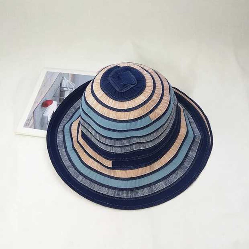 Sommer kvinner hattemaker avlet side solhatt bøttehette kvinner reiser stripet Strand sammenleggbare bomullshatter jenter solhatt