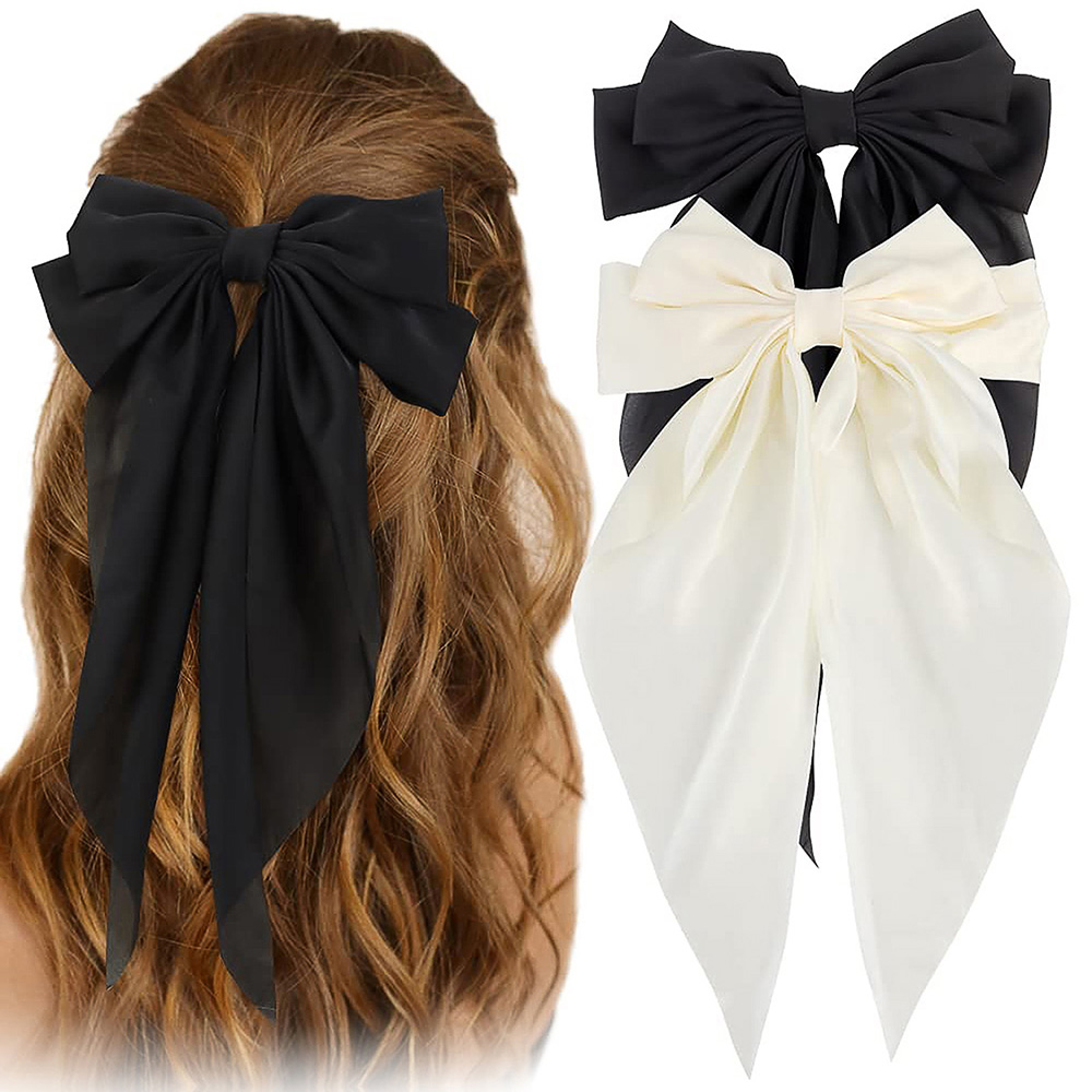 2 unids/set lazo cinta Clip de pelo mujer sólido Bowknot satén horquilla pasadores niñas Cola de Caballo Clip accesorios para el cabello