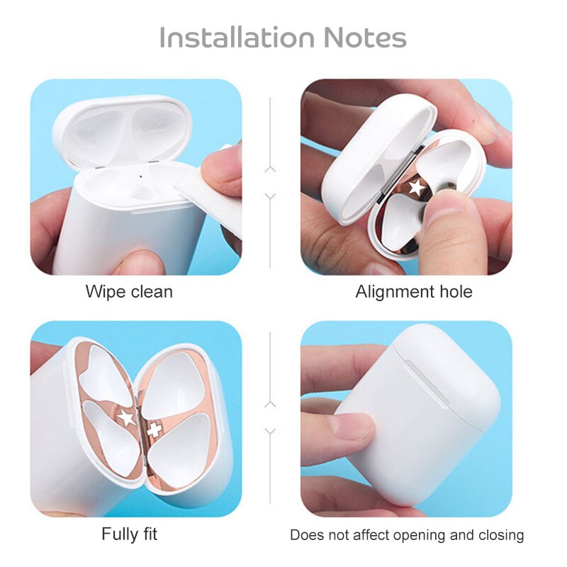 Metallinen pölytiivis tarra apple airpodille 2 1 kotelon kansi tarvikkeet ultraohut suojakääre tarra iho itseliimautuva kalvo