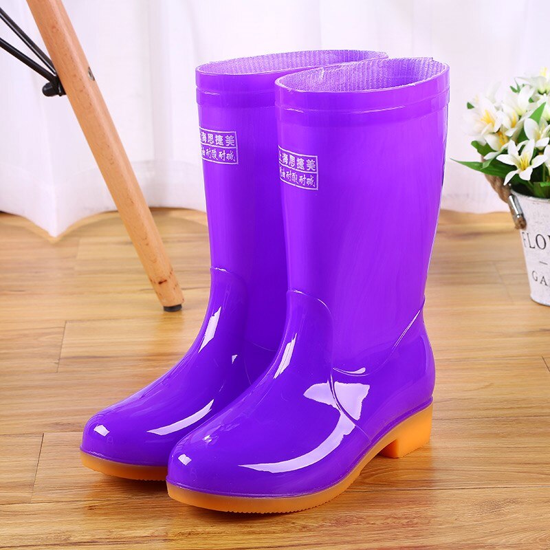 Jesień i zima ciepłe kobiety deszcz buty platformy bawełniane odpinany żeński kalosze wodoodporna tanie buty: purple without fur / 7.5
