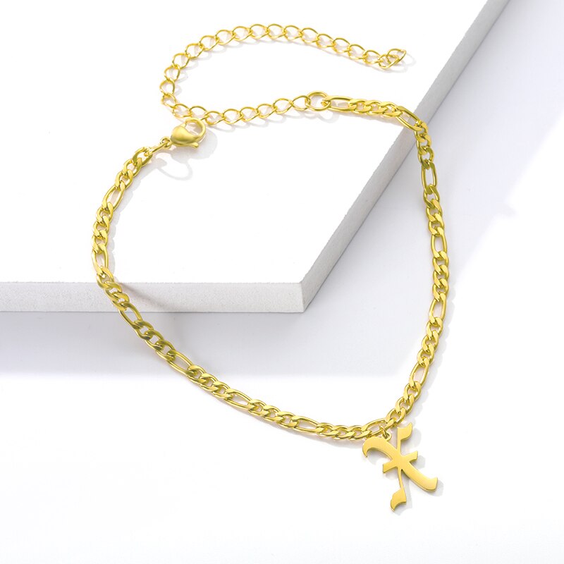 Initial fußkettchen für frauen Gold Kette knapp fußkettchen frauen boho edelstahl fußkettchen alt englisch schrift initialen Knöchel Armbinde
