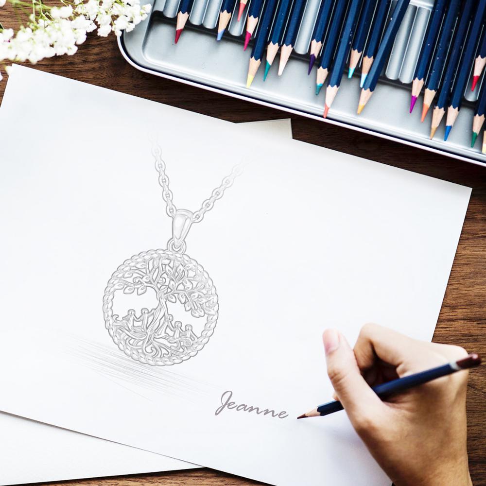 EUDORA Sterling Silver Tree Of life Pendant Silver Family tree Necklace with baby child Fine Jewelry for Women Happy family of 5