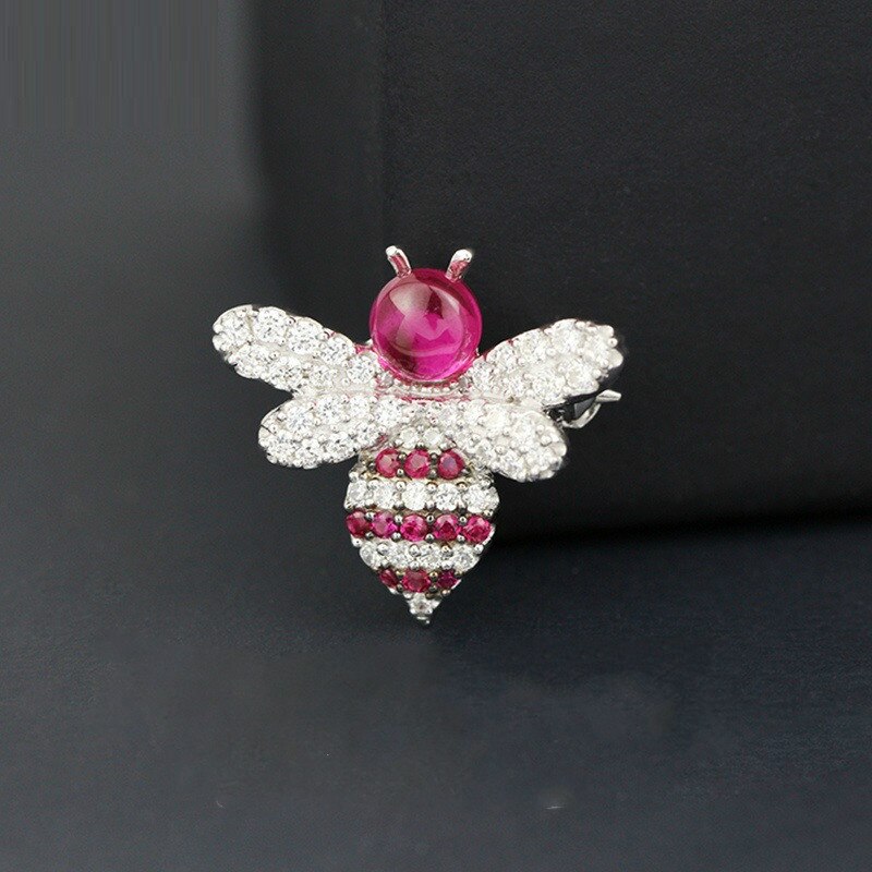 Sweet Rose Candy Color AAA Zircon 925 Sterling Silver Bee Brooch Cute AP DECEMBER Inset Brooch Pin Women Wedding Jewelry: Default Title