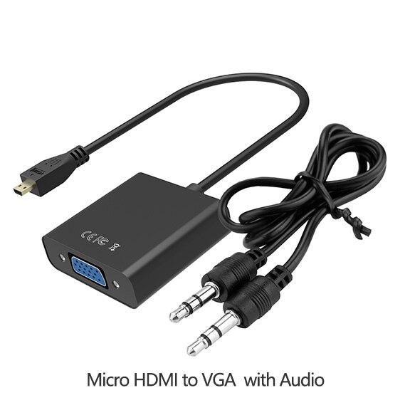 Micro Hdmi Naar Vga Adapter Kabel Hdmi Male Adapter Naar Vga Female Converter Kabel Voor Projector Pc PS3 4 Xbox hdtv Andorid Tv Box: With Audio Black