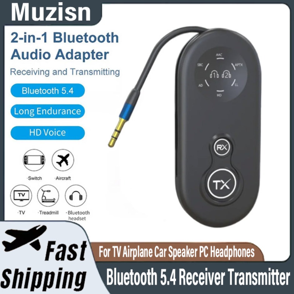 Bluetooth 5.4 Receiver Transmitter 3.5mm AUX Jack Low Latency Wireless Audio Adapter For TV Airplane Car Speaker PC Headphones