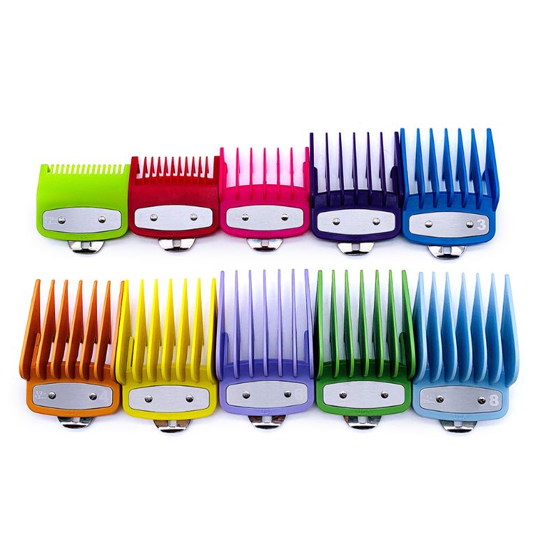 Pente de guia colorido, pentes com vários tamanhos de metal, ferramenta de corte, cortador de cabelo
