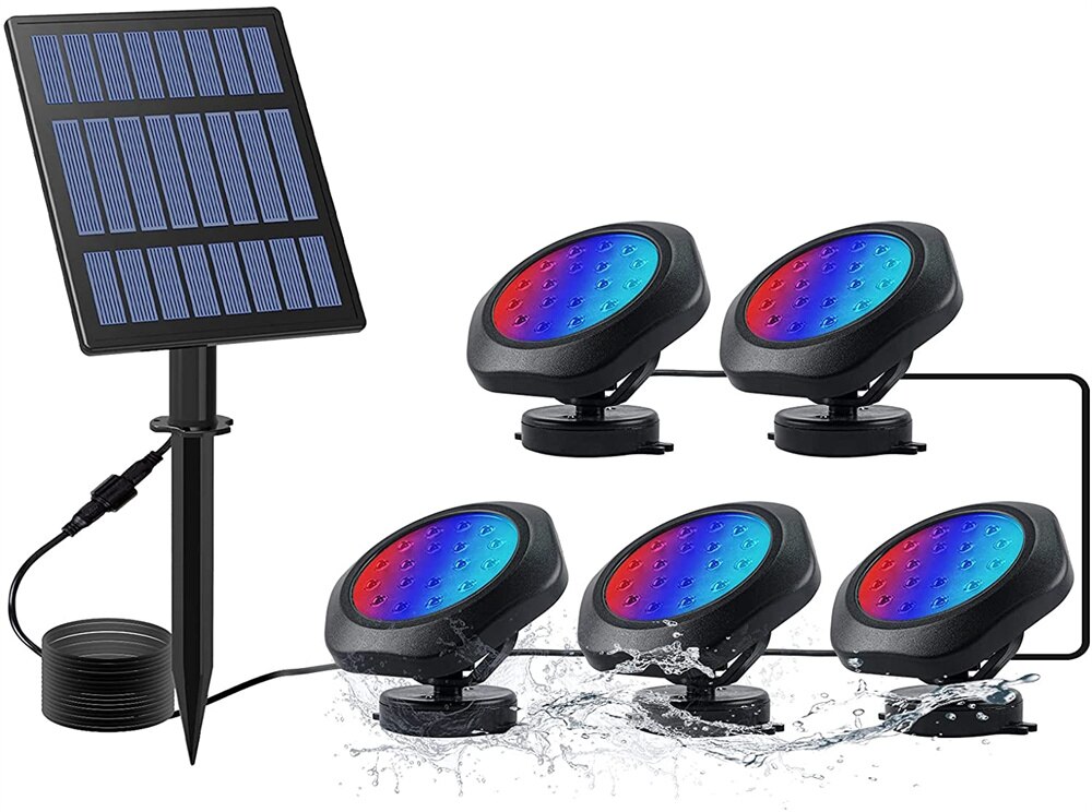 Luces LED solares para estanque de peces, luz subacuática de paisaje impermeable IP68, RGB, luz de fuente para acuario, decoración de césped