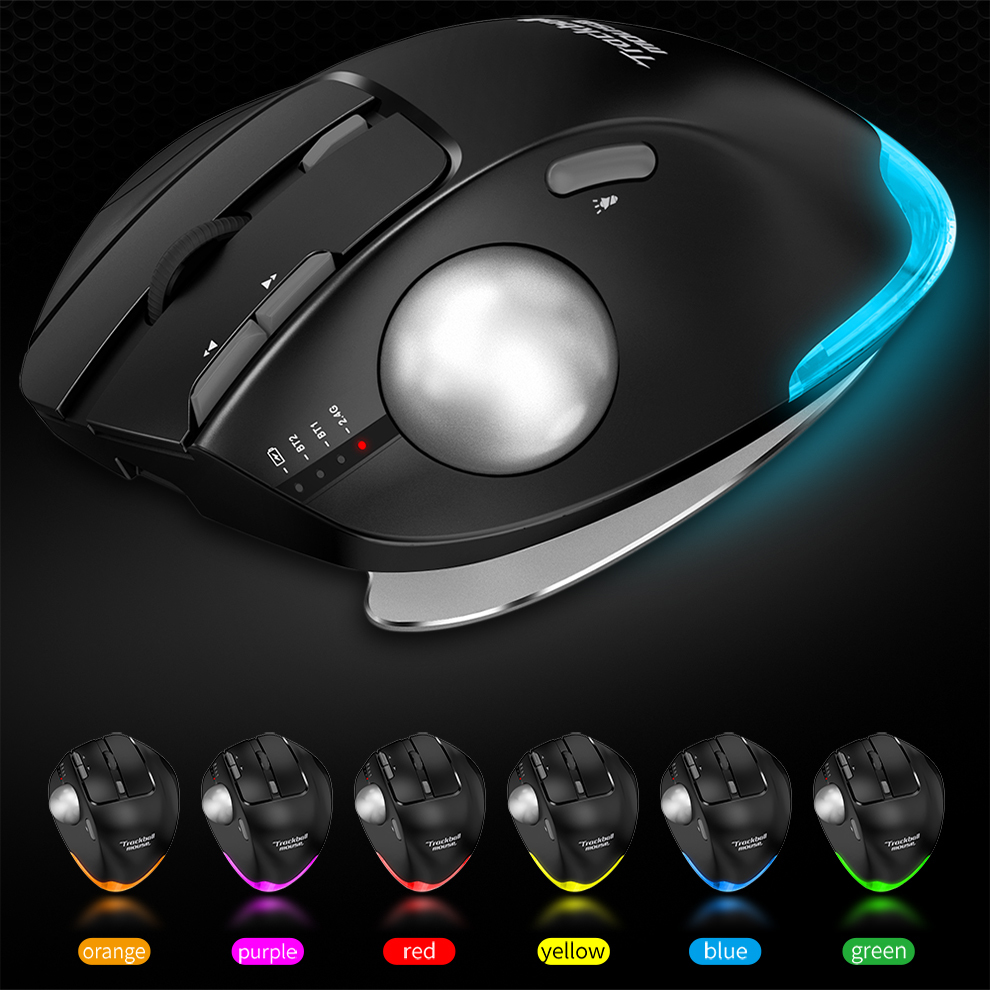Draadloze Bluetooth Trackball-muis 2.4G RGB Ergonomische oplaadbare Rollerball-muizen 3-apparaatverbinding Duimbediening voor pc iPad