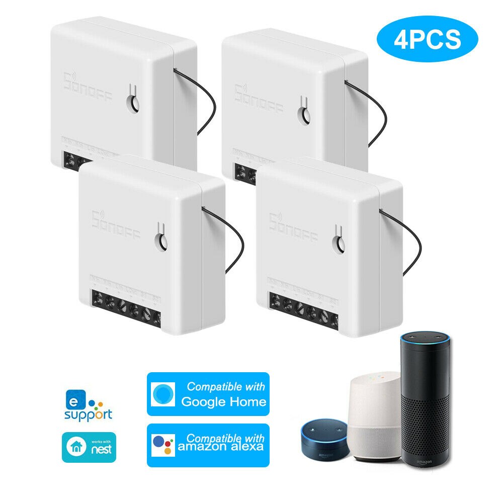 Itead Sonoff MINI interruptor inteligente DIY pequeño Control remoto interruptor Wifi compatible con un interruptor externo trabajo con Alexa Google A casa: 4 pcs