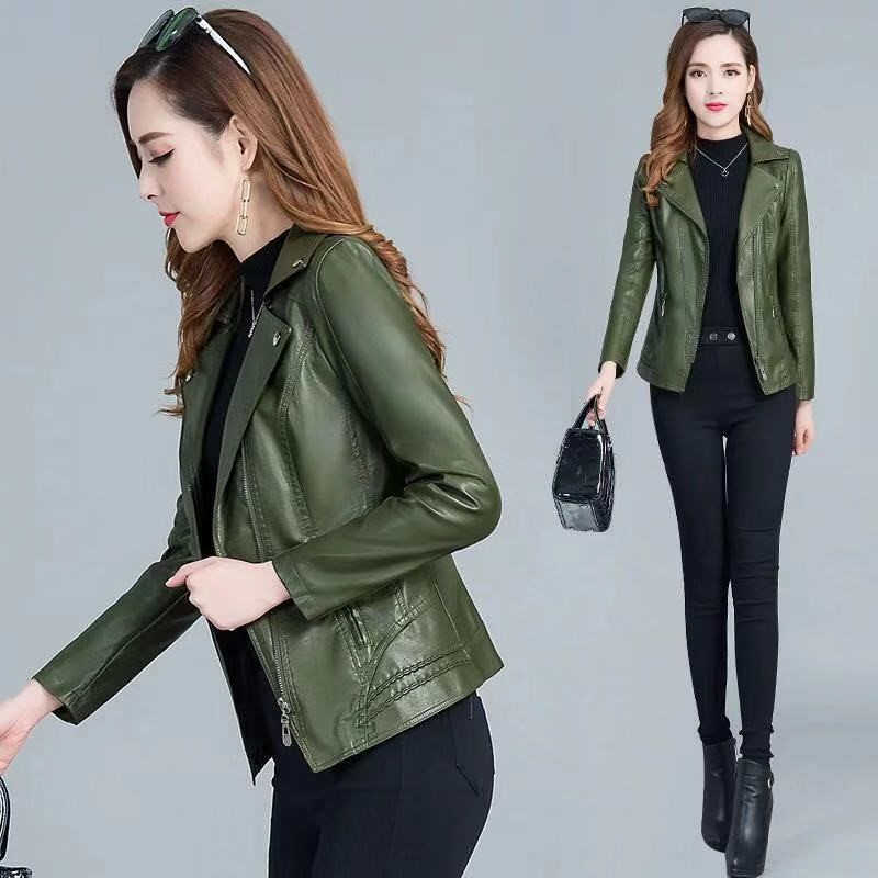 Spring Leather Jacket Women Short Slim Clothing Ladies Motorcycle Leather Jacket Women Coat Leather Plus Size XL-6XL