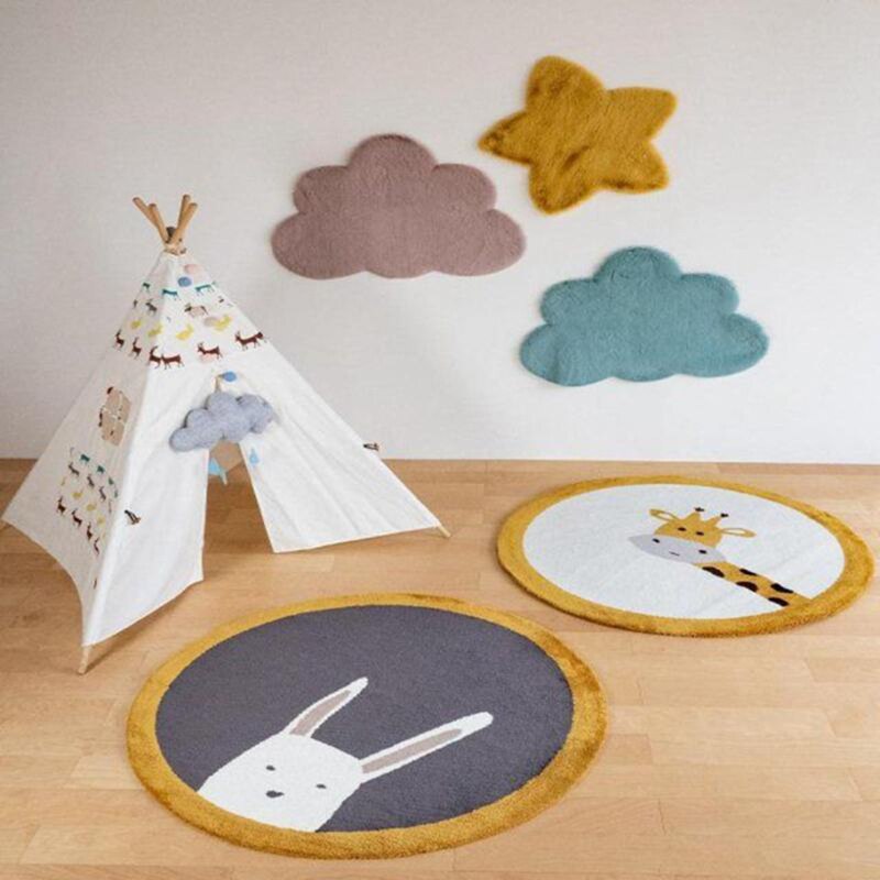 Baby Play Mat Crawling Carpet Kids Room Floor Rug Round Cartoon Deer Printed Pad J60B