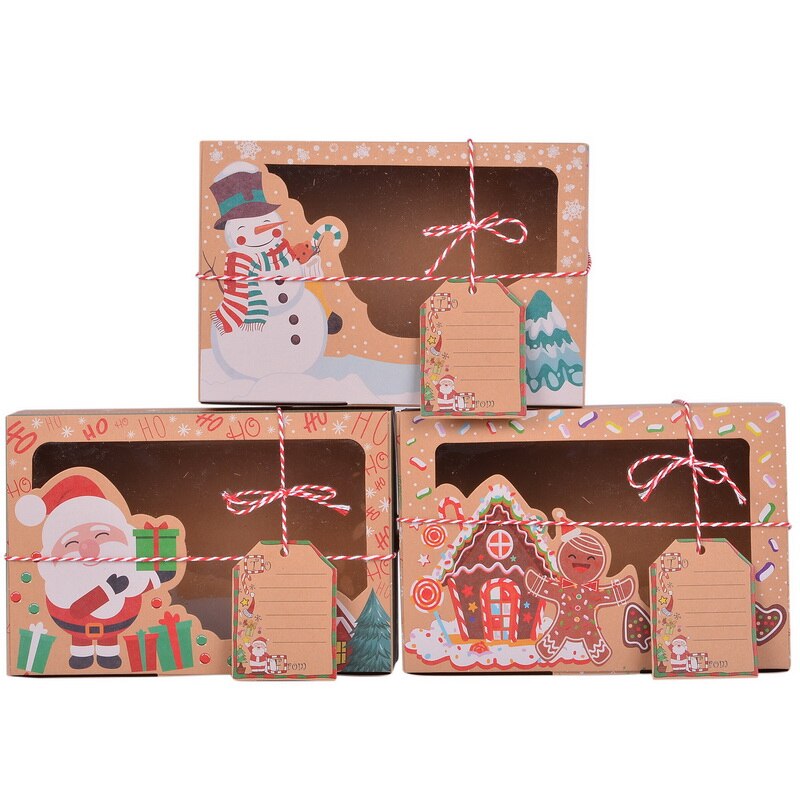 3/6/12 stk / pakke julekagebokse bageræsker i europæisk stil kraftpapirkasse kraftpapir stor julegodkasse: 3 stk. 3 farver hver 1