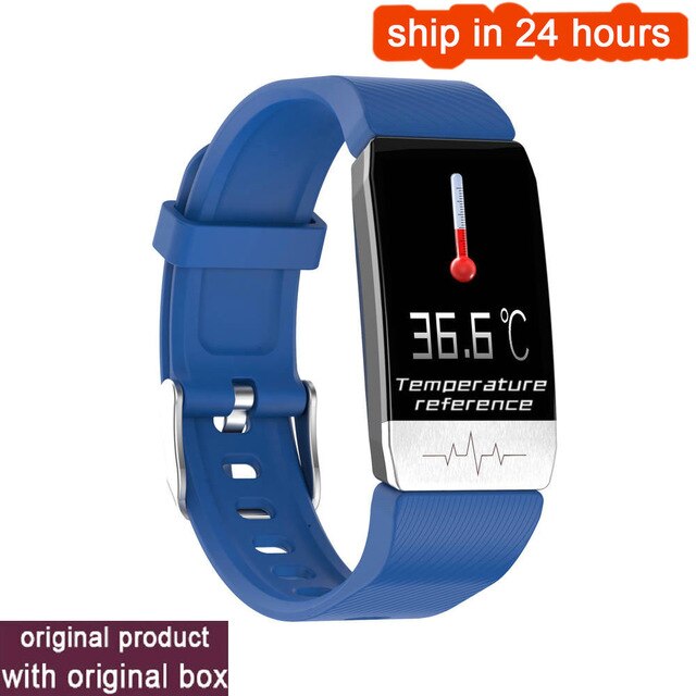 T1 Smart watch Thermometer Body Temperature Measurement smart Bracelet 5 in 1 Heart Rate Smart Band smartWatch Fitness Tracker: Blue