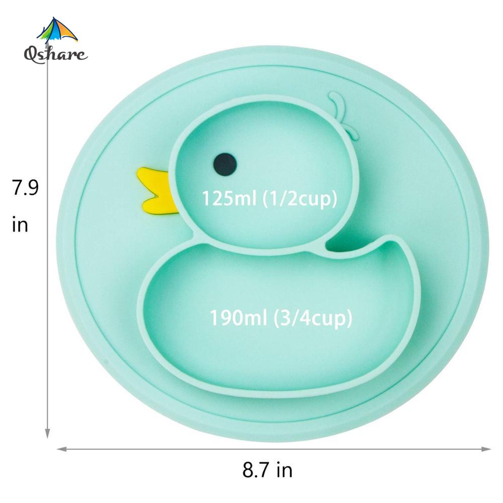 Qshare, 2 uds., platos para bebés, platos de pato, tapete de silicona, charola de succión, antideslizante, platos de comida para niños, platos de alimentación de frutas para bebés