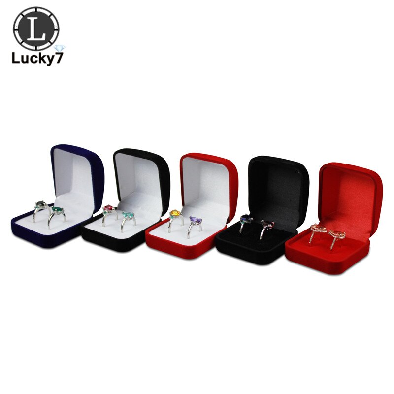 Lover&#39;s Ring Case Double Rings Jewelry Package Box 5 Color Available Ring Stud Earrings Jewelry Organizer Storage Box