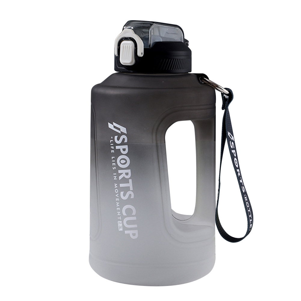 Botella de agua de gran capacidad para Fitness, vaso de plástico para entrenamiento, gimnasio al aire libre, 2,3 litros: Black