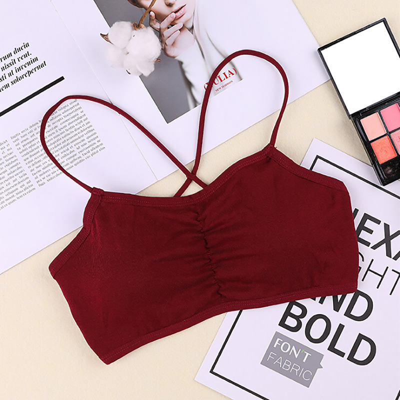 Summer Girls Wireless Bra Underwear Tops Women's Stretchy Wrap Tube Top Bandeau Cropped Tanks For Girls: Burgundy