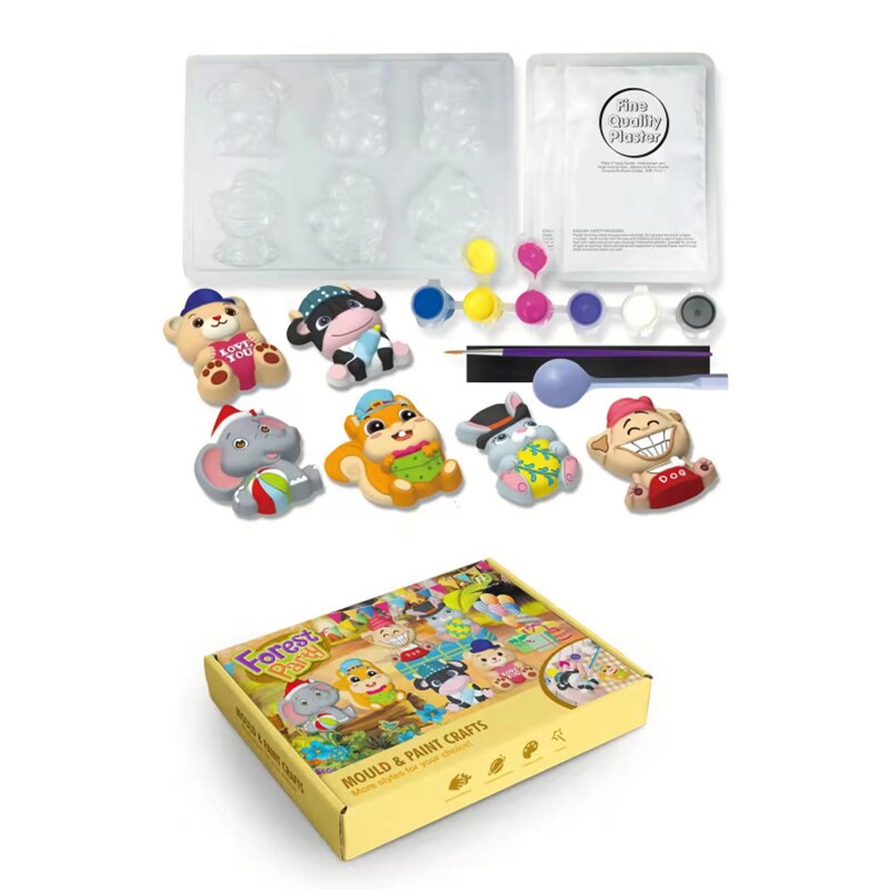Molde de escayola artesanal para niños, juguete de artesanía con pintura, arte colorido, decoración, Festival de cumpleaños, de Navidad: Animal Boxed