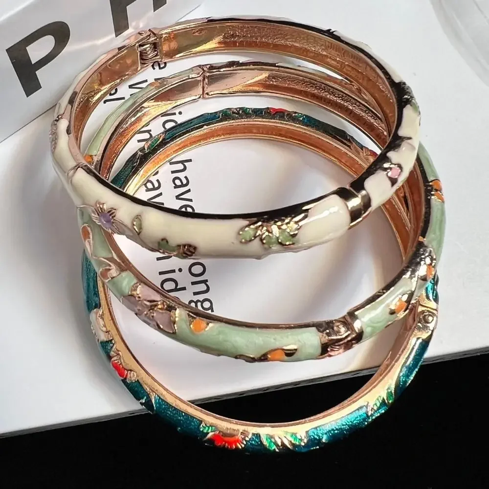 Emalje kinesisk cloisonné armbånd dobbelt armbånd kinesisk pæon filigran blomst armbånd traditionel vintage håndarmbånd