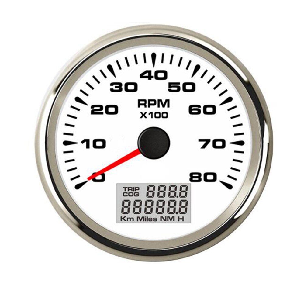 Tacómetro de coche marino con retroiluminación, 7 colores, con LED, reloj de arena, impermeable, 8000 /3000 / 4000 RPM: White Silver 8000RPM