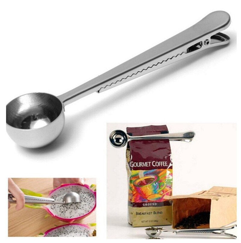 1 pc Multifunctionele Rvs Koffie Scoop Met Clip Koffie Thee Meten Scoop 1Cup Grond Koffie Meten Lepel