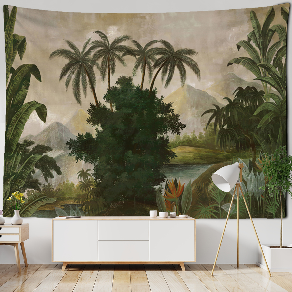 Tenture murale de palmier vert Style Boho, paysage Tropical psychédélique, décoration de maison artisanale