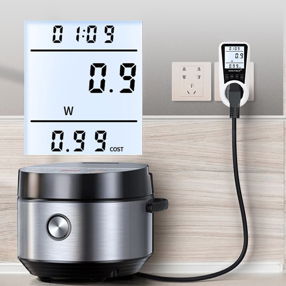 Wattmeter Power Meter Digital Current Meter Voltmeter AC Time Watt Power Plug-in Socket Electricity Usage Monitors Energy Tester