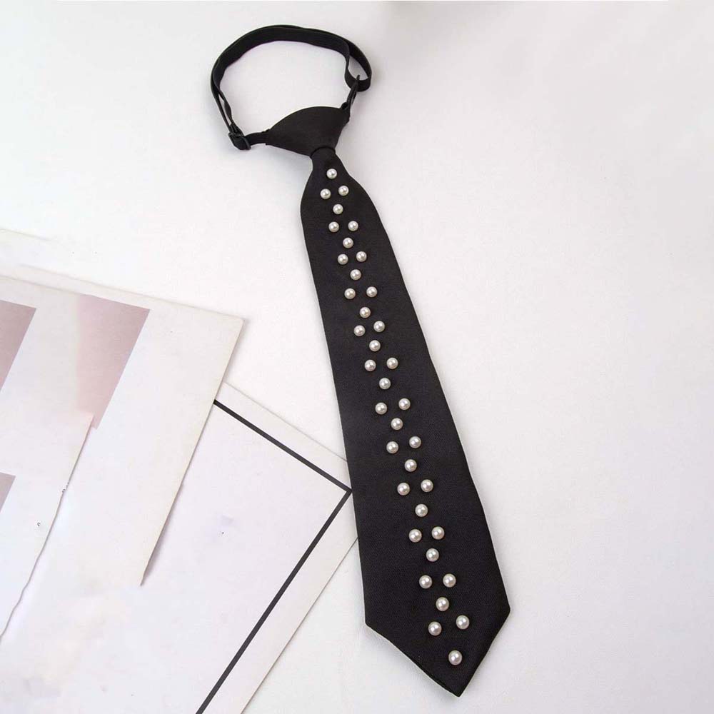 Clothing Decoration Korean Style Pearls Tie Tassels Black Hand-beaded Long Necktie Choker Geometric Decoration Shirt Tie Women