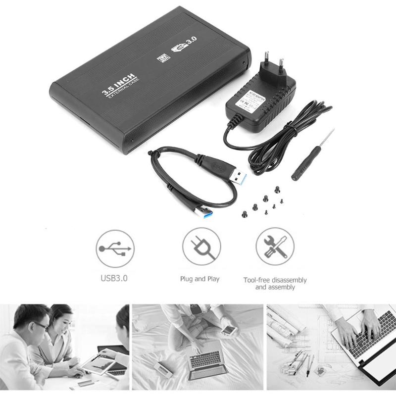 3.5 tums hårddiskfodral sata till usb 3.0/2.0 aluminiumlegering hdd-fodral extern hårddiskhölje med usb-kabel för pc-dator
