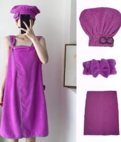 4 pièces/ensemble absorbant serviette enroulée corail polaire chemise de nuit jupe soutien-gorge serviette de bain microfibre serviette dame bonnet de douche bandeau ensemble adultes: 2
